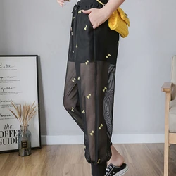 Cheap wholesale 2022 spring summer new fashion casual Popular long women Pants woman female OL Mesh Chiffoon sunscreen pants  2