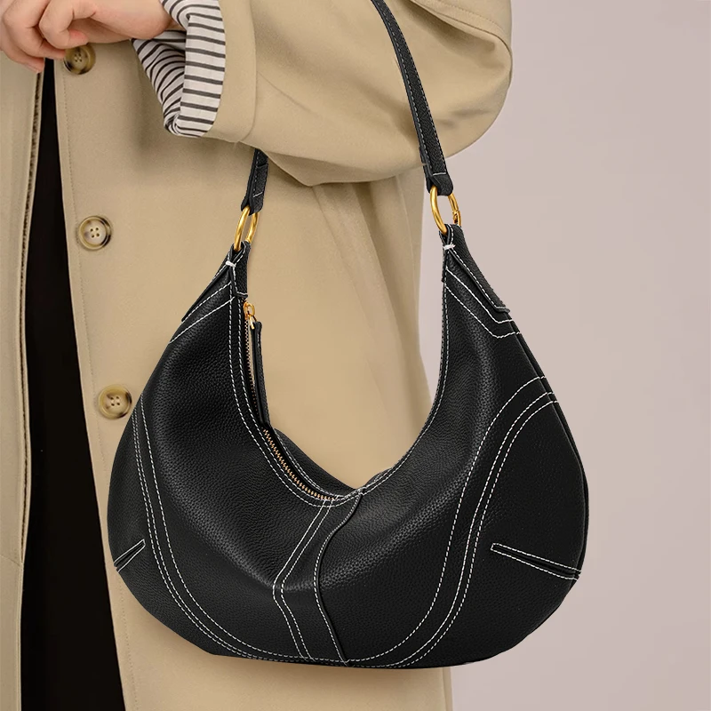 Aidani women's bag, daily commuting large-capacity dumpling bag for women, soft leather shoulder and crossbody bag
