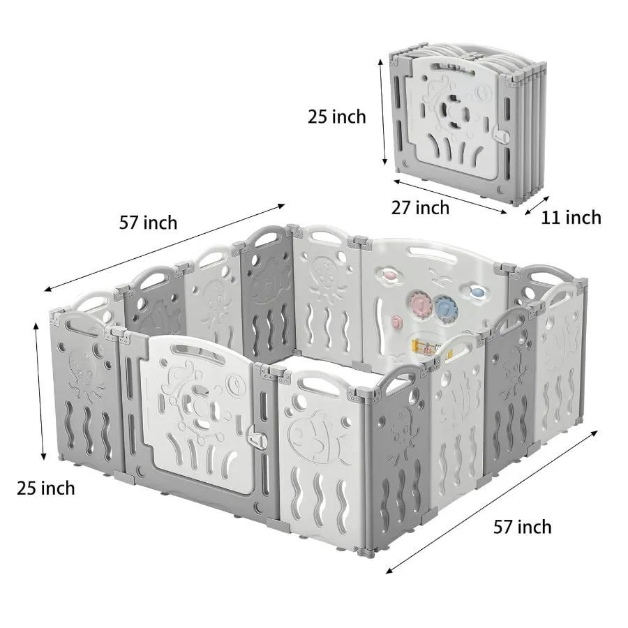 Box per bambini pieghevole a 14 pannelli aggiornato con pannello di gioco interattivo e cancello di sicurezza per bambini Design di forma regolabile per interni
