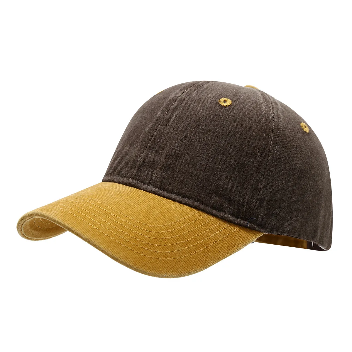 Customized Printed Logo Washed Color Blocking Denim Baseball Caps Men's And Women's Retro Tidal Current Duck Tongue Hats view 3
