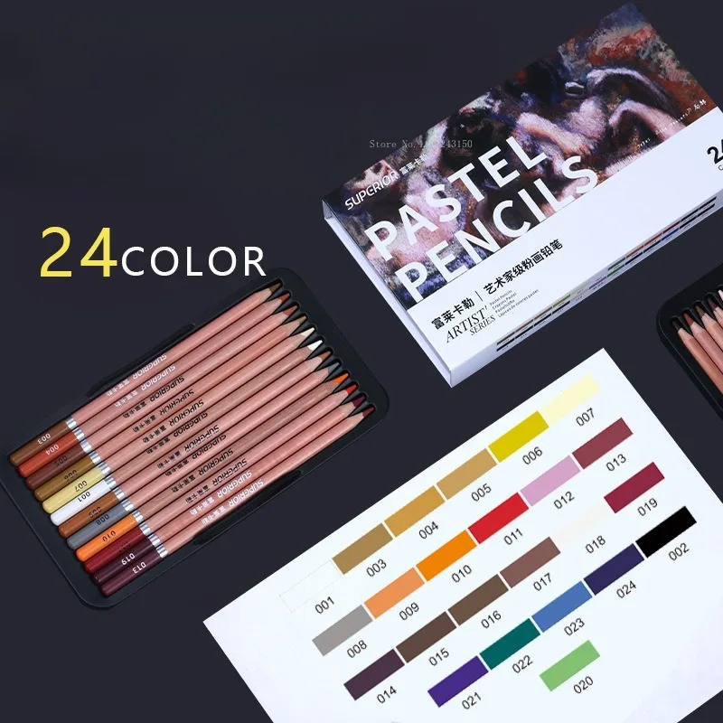 24 Color Artist Grade Color Charcoal/Full Core Powder Pencil Set Art Students Outdoor Painting Detail Sketch Charcoal Pencils