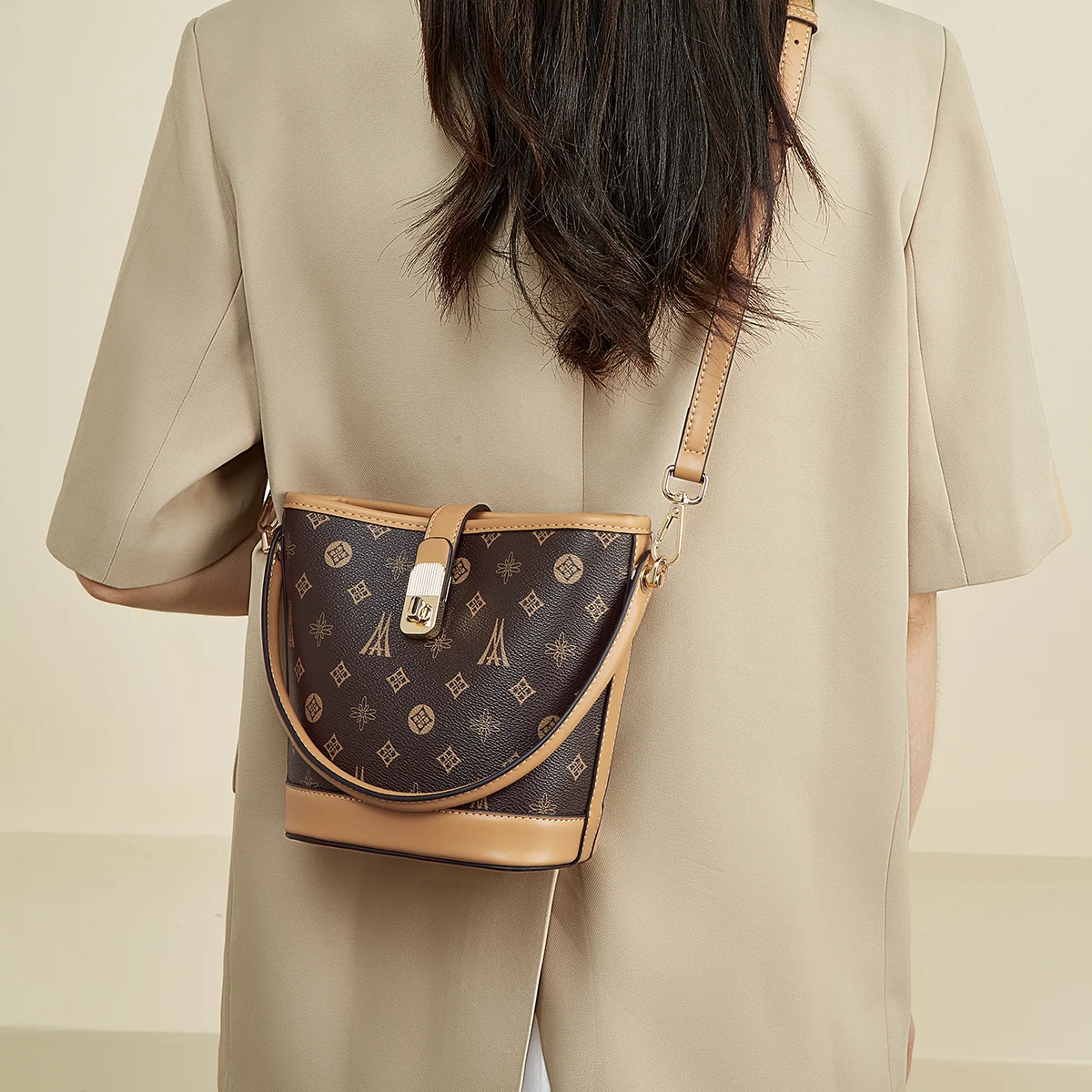 

LAORENTOU Printed Women Shoulder Bucket Bag,2025 Fashion Female Handbag Crossbody Purse