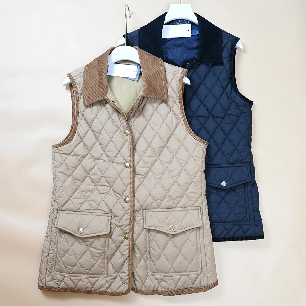 

Women's Corduroy Patchwork Collar Quilted Cotton Vest Thiened Warm Autumn Winter New Sle Faion Commute Top