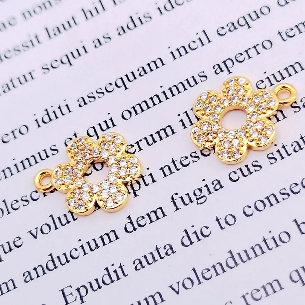 14K Gold-plated Accessory Plum Blossom Pendant with Zircon Inlaid Small Pendant, 11*14mm DIY Pendant Material