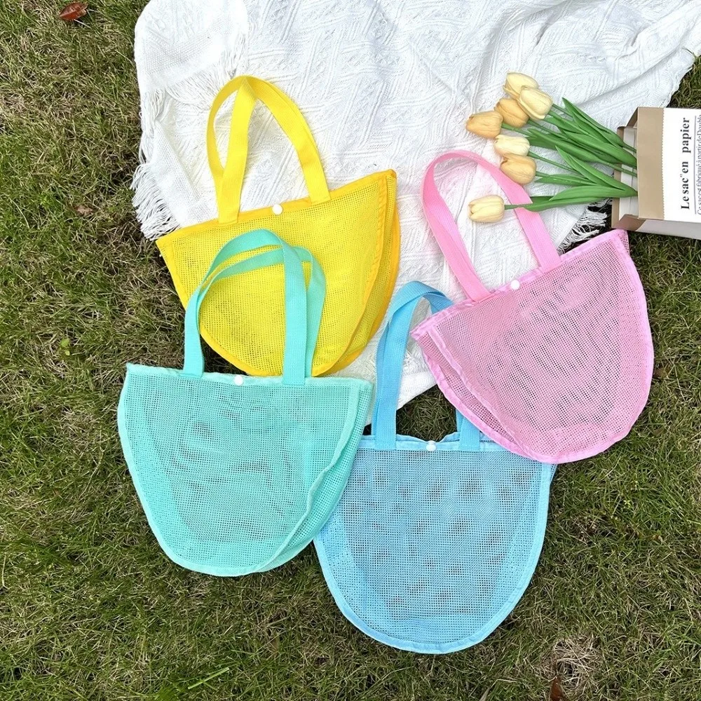 INS Lightweight Solid Color Mesh Pouch Waterproof Reusable Beach Bag Eco-Friendly Large Capacity Toy Storage Bag Travel