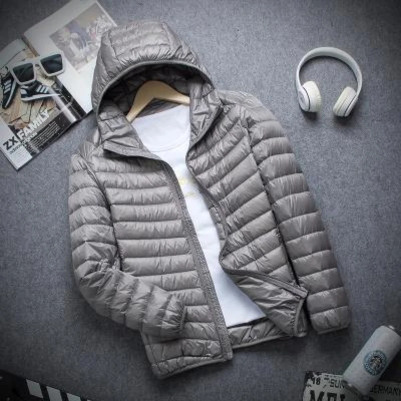 New Brand Cotton-padded Autumn Winter Light Jacket Men\'s Fashion Hooded Short Large Ultra-thin Lightweight Youth Slim Coat Jack