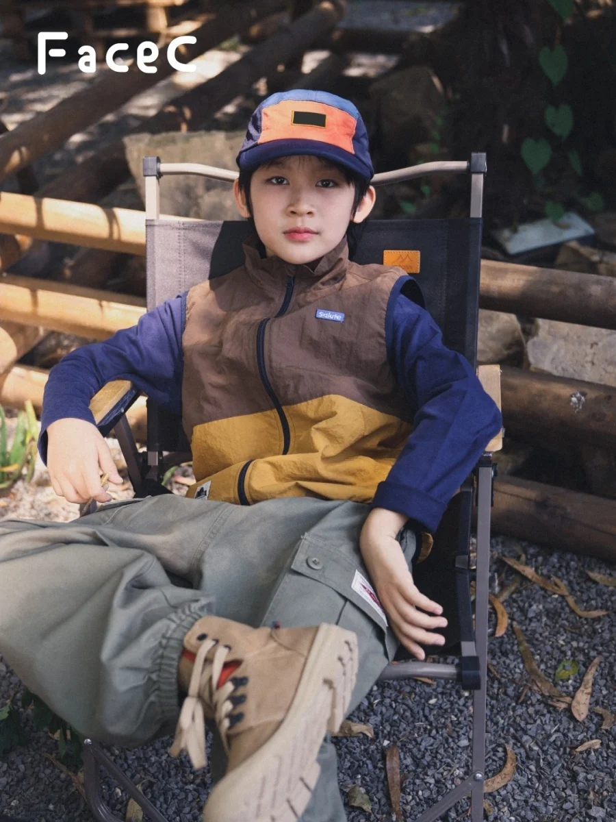 Facec Mountain Series Boys Outdoor Jacket Quick Dry Loose Fit Color Block Spring Autumn New Style Lightweight Vest for Kids