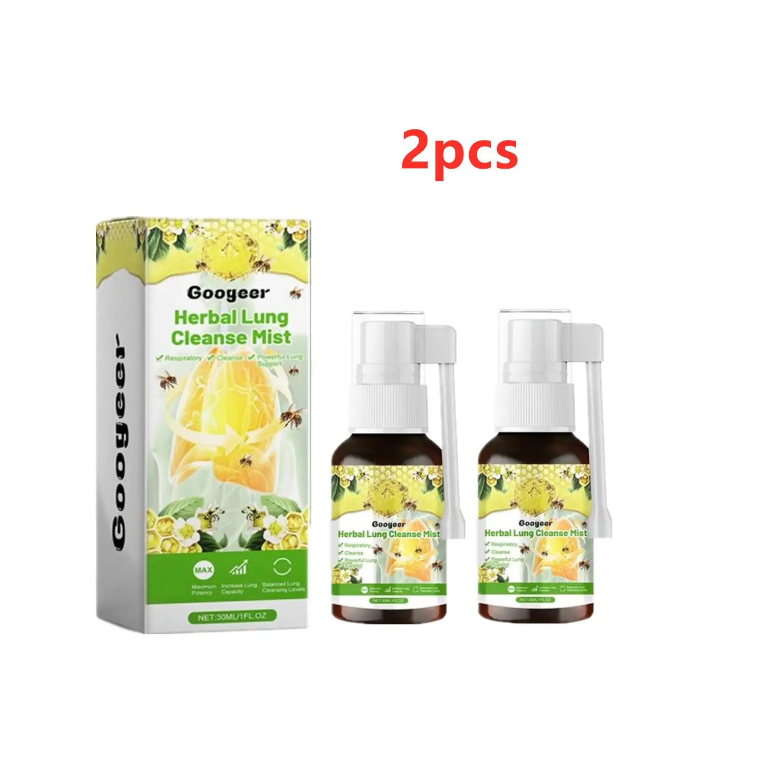 Herbal Lung Cleanse Spray, Mist-Powerful, Suporte Pulmonar, Fumar na Garganta, Ferido Limpo, Inflamação, Cuidados Fitoterápicos, 30ml, 2Pcs