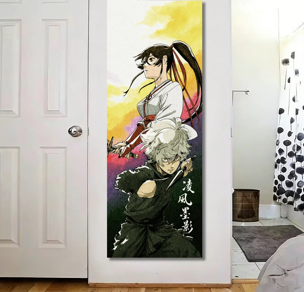 Japanese Ink Style Anime Tapestry Vertical Wall Art Flat Print Fabric Poster for Teen Boy Room Man Cave Office Decor