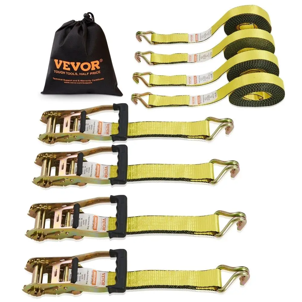 

Ratchet Tie Down Straps (4PK), 10000 lb Break Strength, Double J Hook Includes 4 Premium 2" x 27' Rachet Tie Downs with Padded