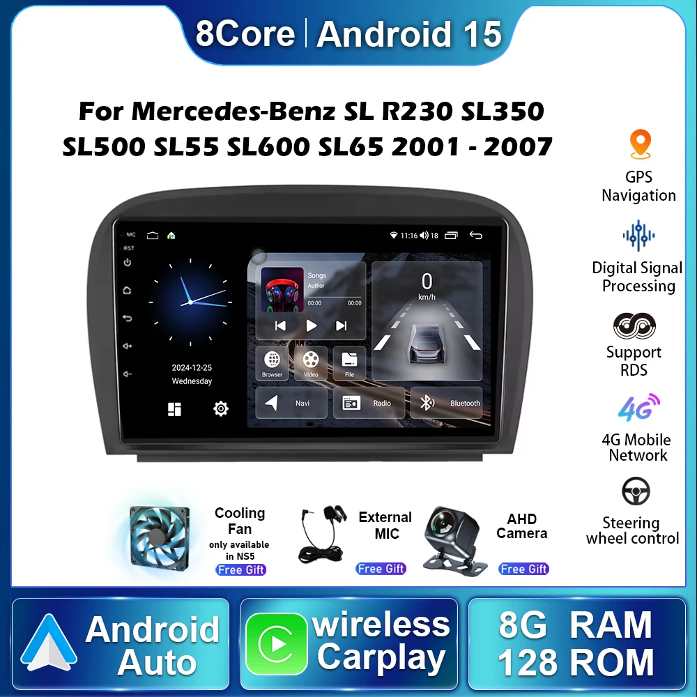 Car Radio For Mercedes Benz SL R230 SL350 SL500 SL55 SL600 SL65 2001 -2007 Stereo Carplay Navigation GPS Multimedia Video Player