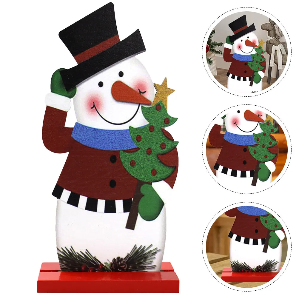 1Pcs Christmas Snowman Wood Ornament Colored Drawing Desktop Adornment Xmas Decoration Home Christmas Decorative Adornment