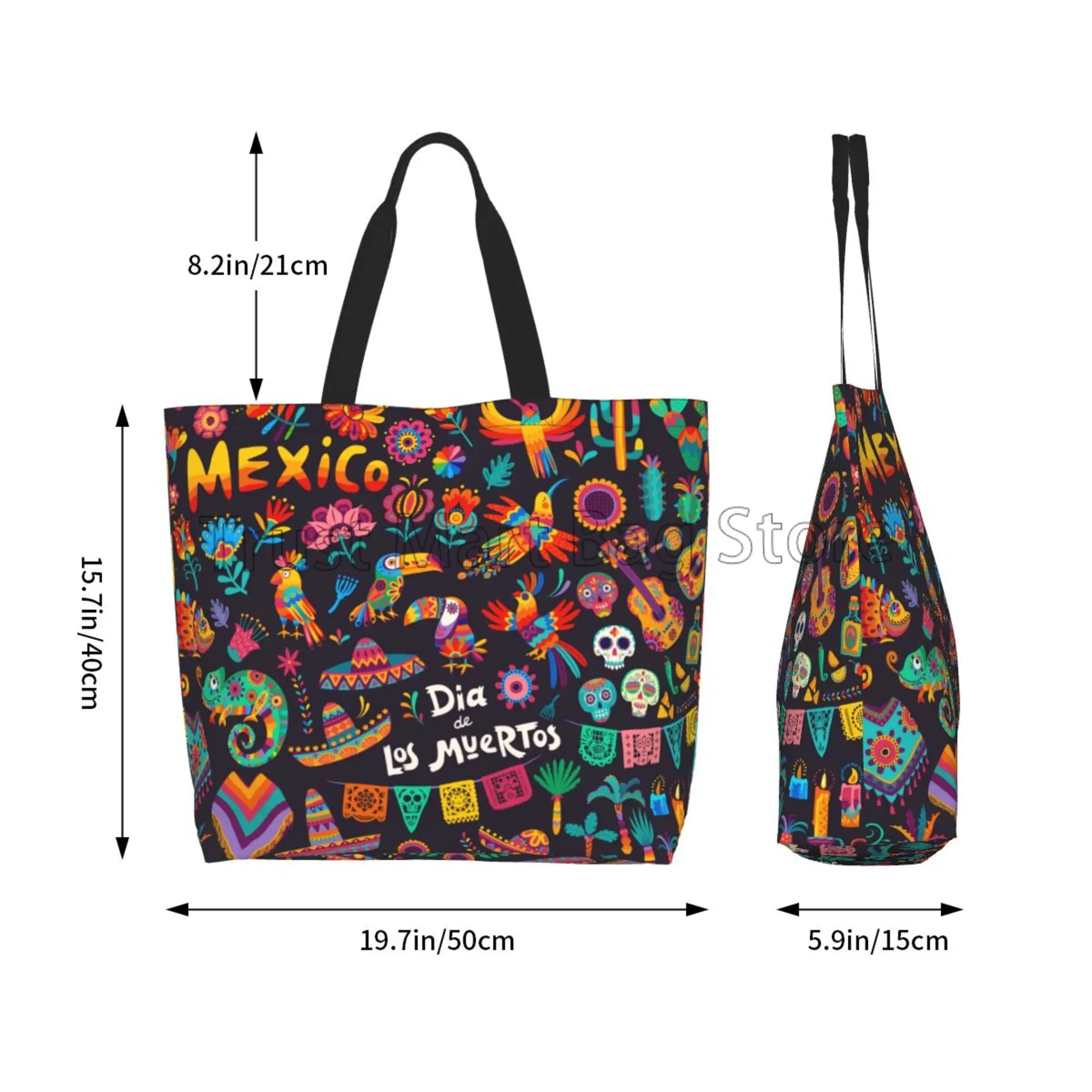 Day of The Dead Large Capacity Tote Bag Women Shoulder Bag Handbag Mexican Dia De Los Muertos Reusable Shopping Grocery Bag