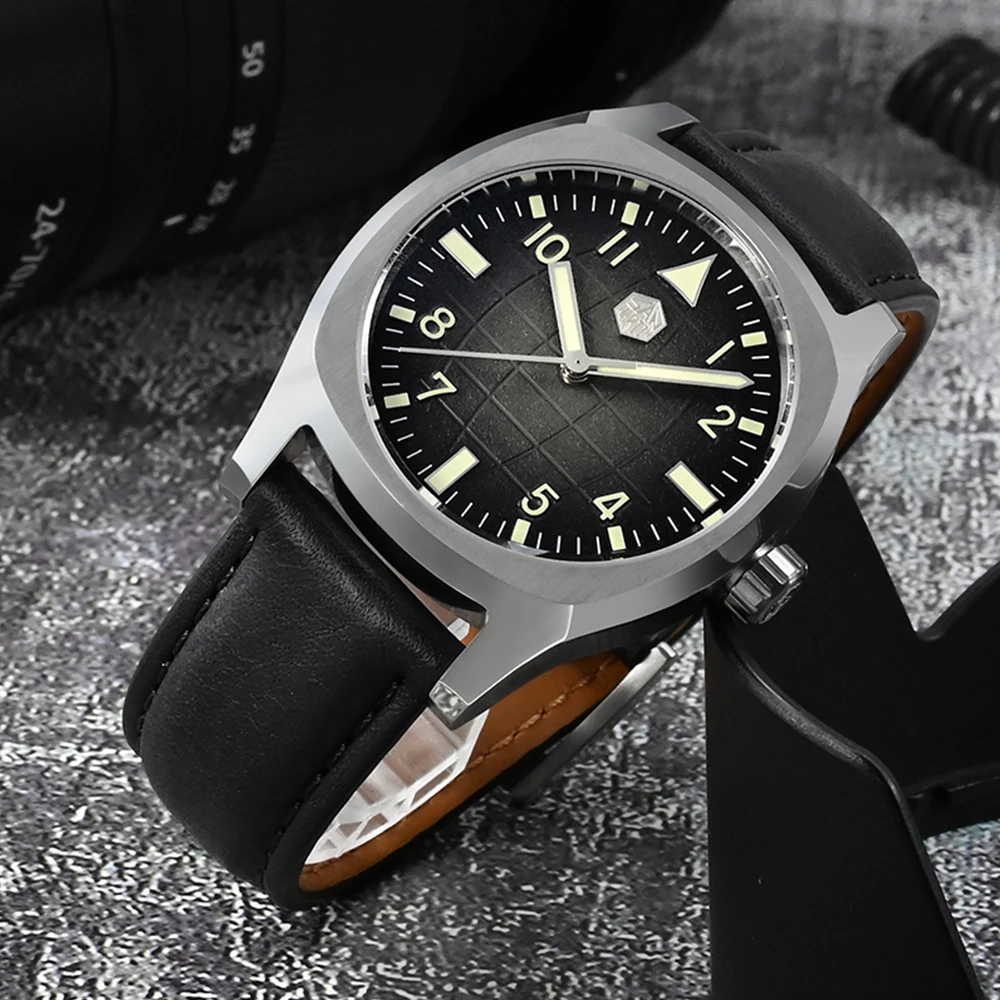 San Martin SN0026-G-A2 Original Design 38mm Sport Watch Men Automatic Mechanical Wristwatch Oil Pressure Grid Pattern Dial 10Bar