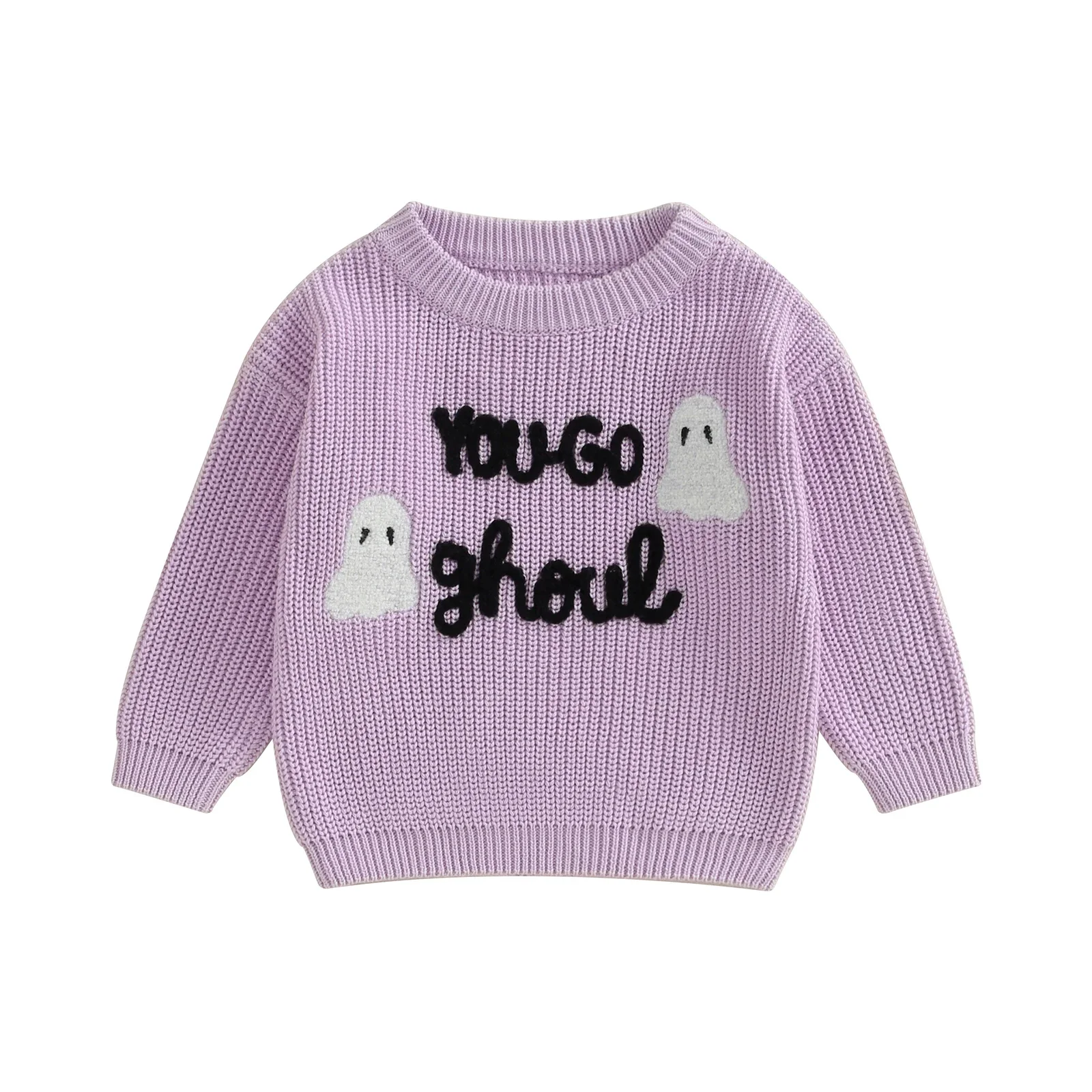 2025 Winter Toddler Baby Girls Sweaters Halloween Ghost Letters Embroidery Warmer Knitted Long Sleeve Pullover Infant Knitwear