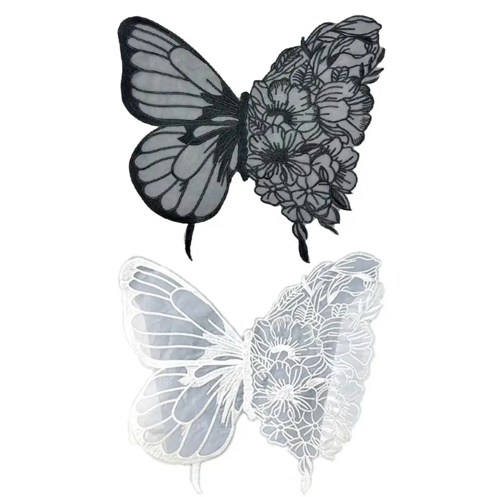35CM Butterfly Patch Large Butterfly Embroidery Lace Fabric Clothes Patches Mesh Butterfly Collar