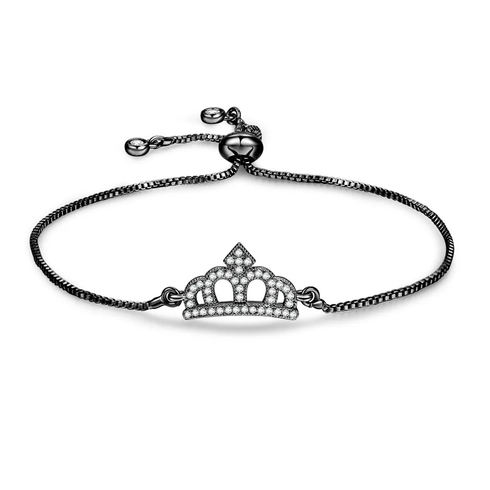 Fashion Zircon Crown Bracelets Fine Pave CZ Black Silvery Golden Bracelet For Women Girl Classical Charm Jewelry Love Gift