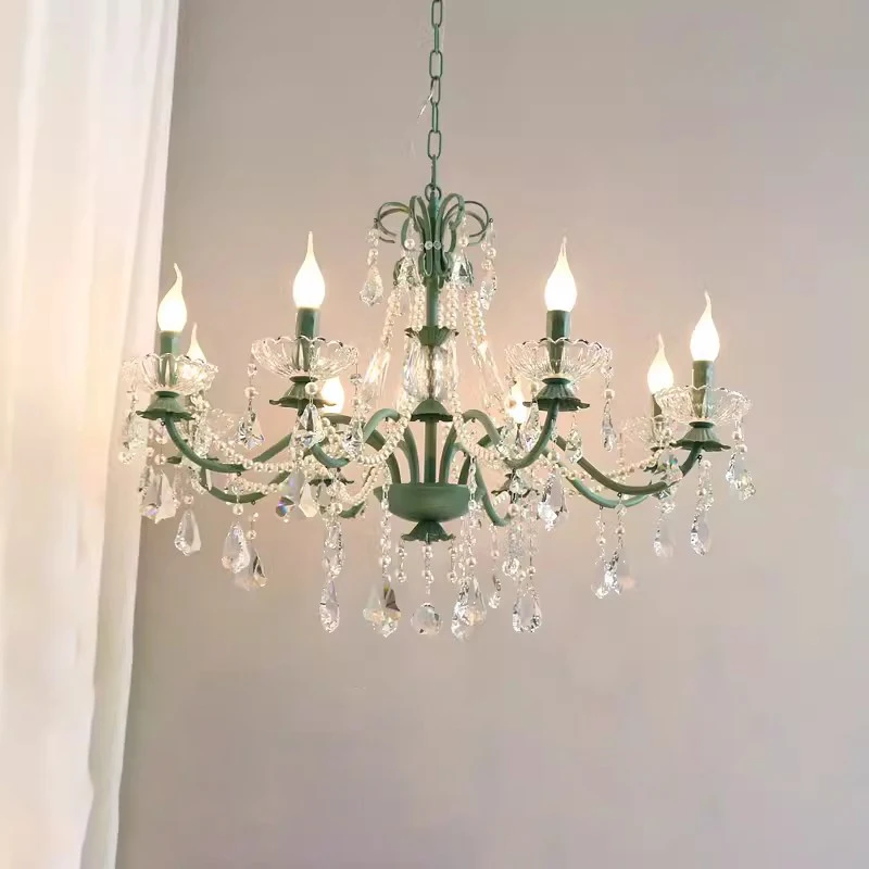 Green Glass Crystal Chandeliers Elegant Romantic Bedroom Lamp Nordic Light Luxury Home Decor Living Room Dining Table Chandelier