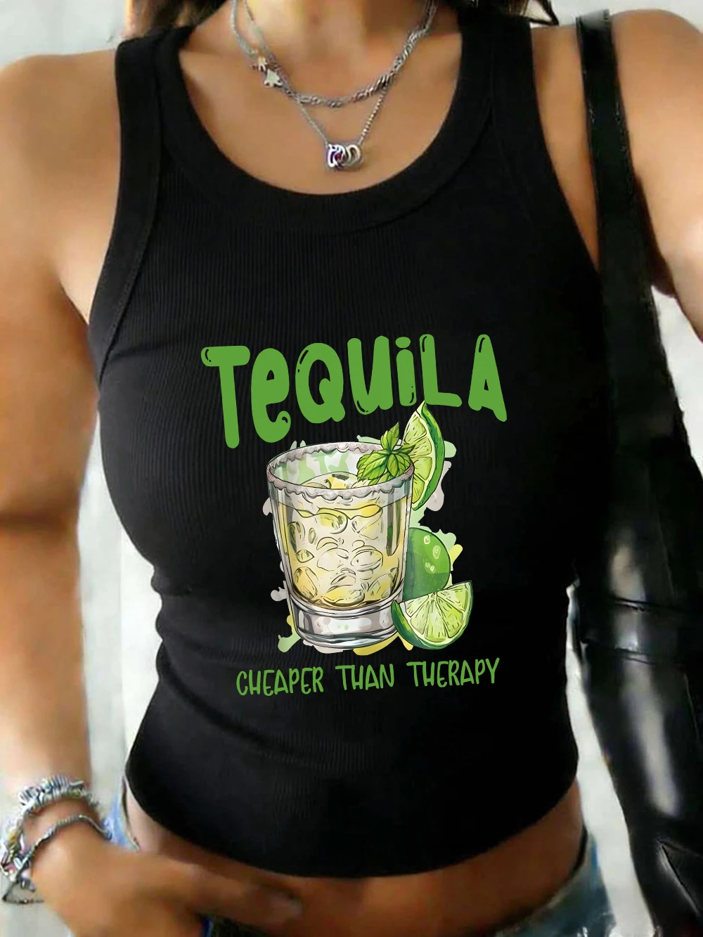 Tequila Cheaper Than Therapy Damen-Basic-Tanktops, schmal geschnitten, für den Sommer, weich, O-Ausschnitt, ärmellos, lässig, elastische Baumwoll-Tank-Shirts