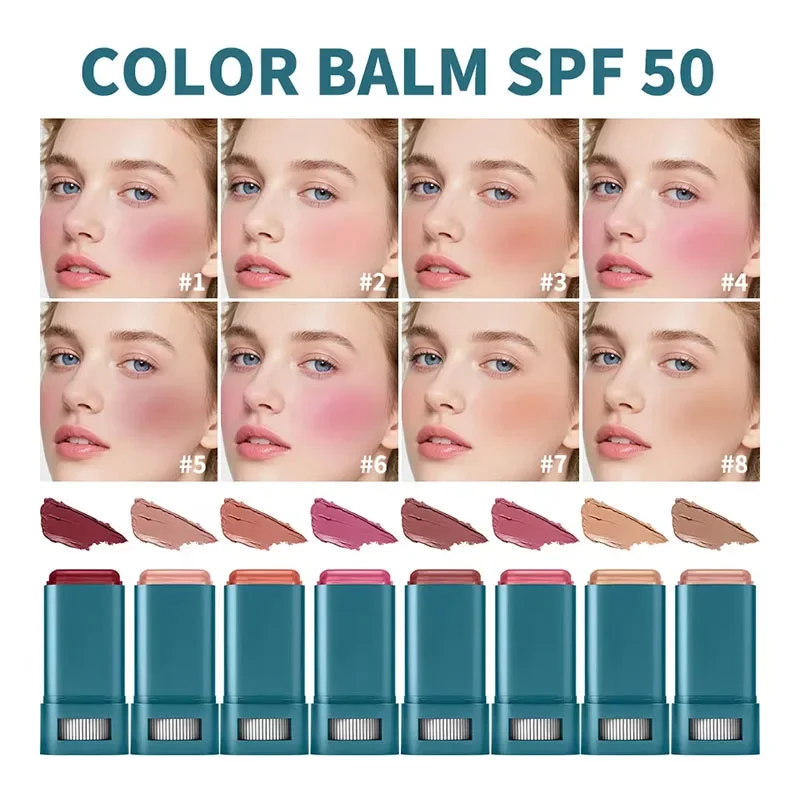 Blush Stick Sunscreen SPF 50 Long-lasting Color Payoff Seamless Blend Makeup Multi-Tasking SPF Blush Balm Woman Cosmetics