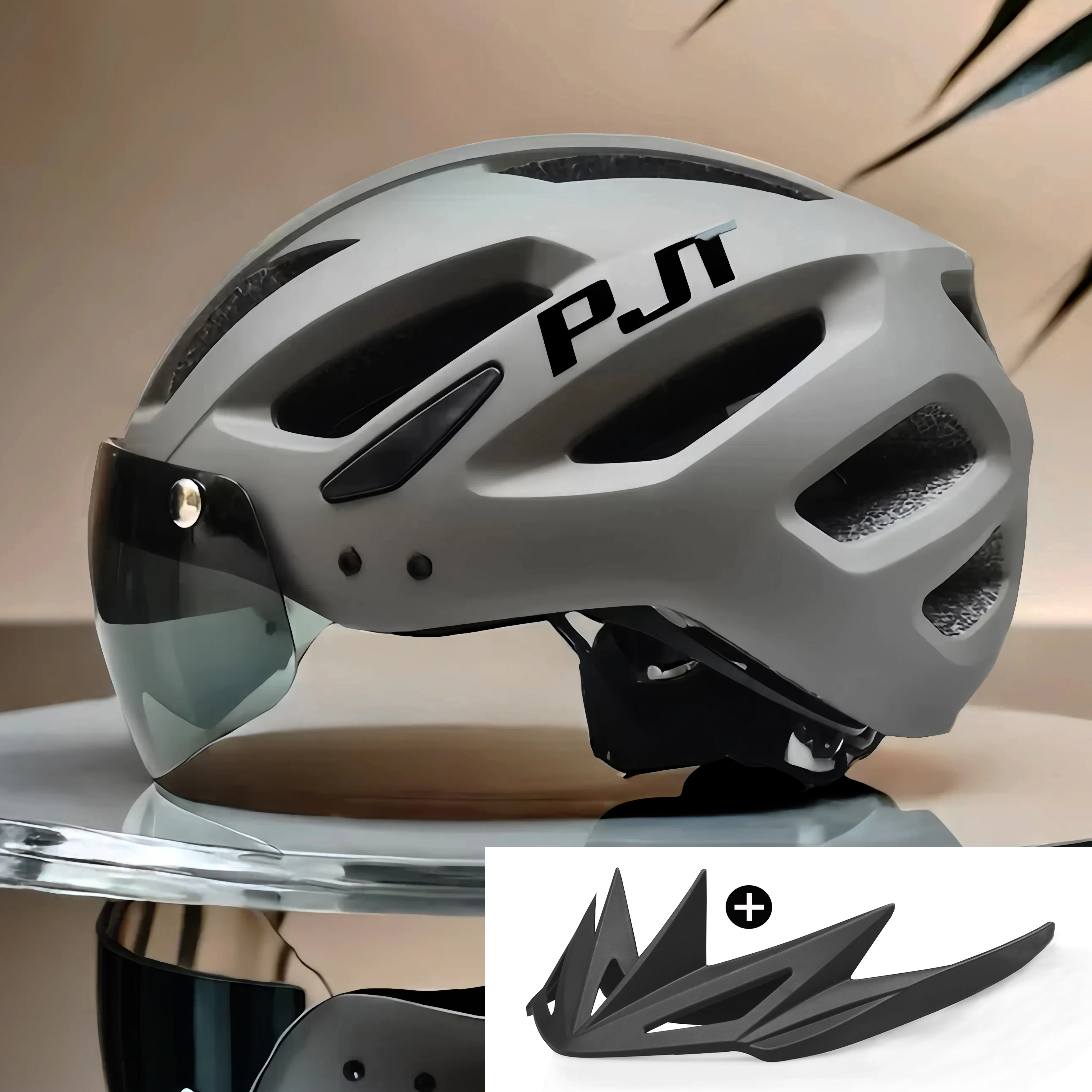 PJT Nieuwe LED Fietshelm Met Zonnebril Vizier Oplaadbare LED Heren Fietshelm Zonnebril Schild Road MTB Fietshelmen