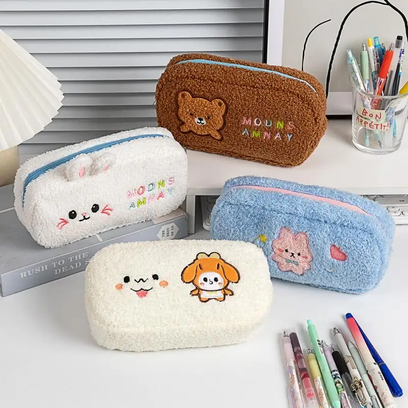 Multifunction Cartoon Rabbit Bear Pencil Case Large Capacity Pen Bag Supplies Stationery Storage Bag