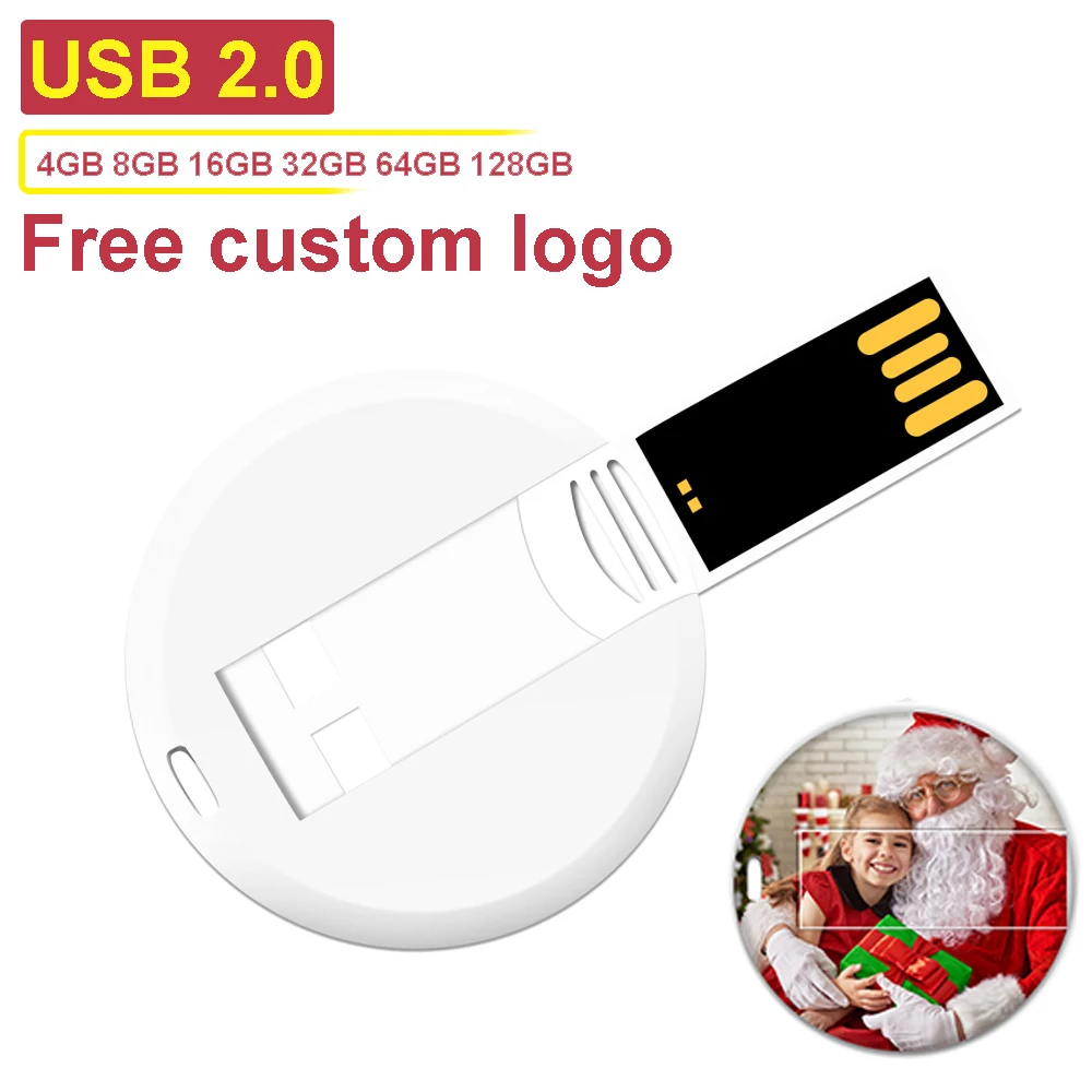 Customized Coin Style Round Business Card USB Flash Drive 8GB 16GB 32GB 64GB Card Memory Stick Round Card Pendrive 4GB 8GB