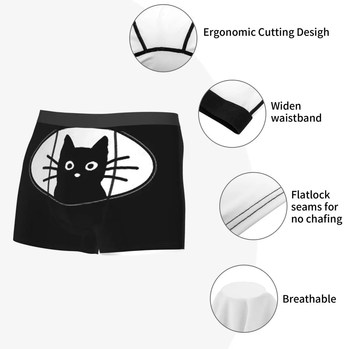 الملاكم السروال السراويل السوداء القط Fac سراويل الرجال ملابس داخلية جيدة التهوية لهدايا صديقها أوم رجل