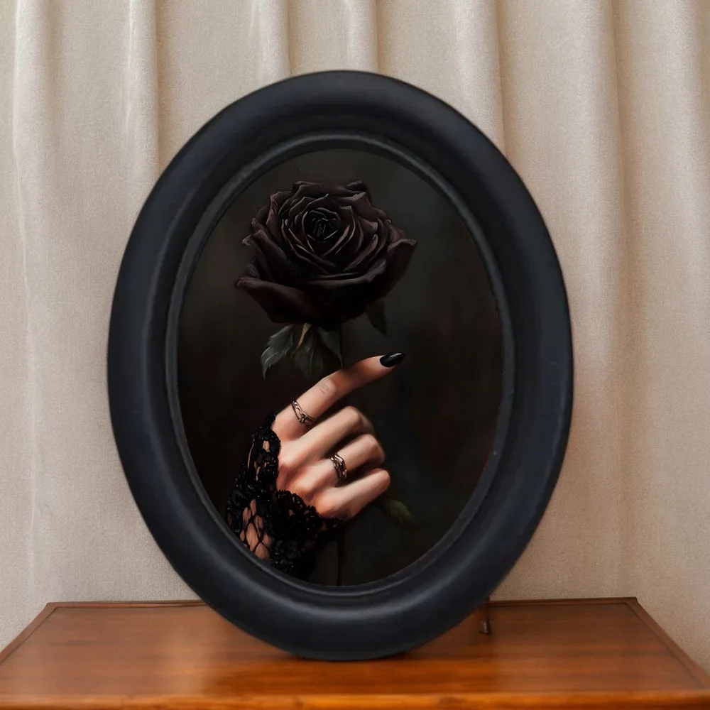 1 Piece of Vintage Halloween Gothic Style Hand-Held Rose Decorative Wall Art - Handmade Oval Wooden Wall Art (5.25* 4.16inch), Oval Decoration, Dark Decoration for Halloween, Christmas, Thanksgiving Victorian Room