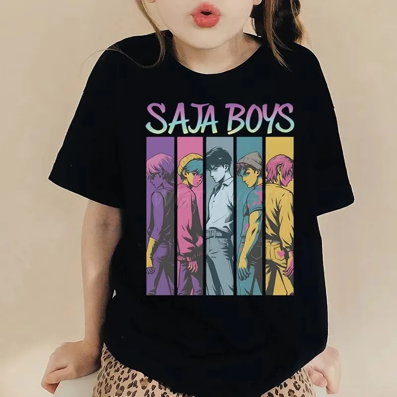 

Cute Cartoon Saja Boys T-shirts Kpop Demon Hunters T Shirt Kids Boy Girl Summer Short Sleeve Round Neck Tops Children's Clothing