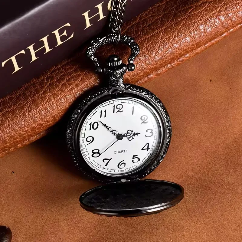 Quartzo Colar Relógio De Bolso, Lembrança Antiga, Presentes Originais, Relógio Fob Unisex, Black Wolf Design, GreyBronzer