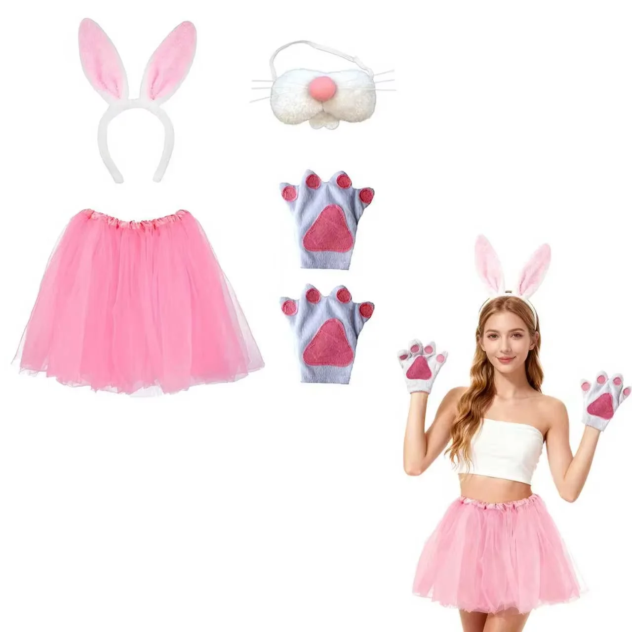 

PESENAR костюм пасхального кролика для взрослых-пасхальный кролик с ушками повязка на голову с хвостом кролика и галстуком-бабочкой нос комплект пасхальных аксессуаров для женщин