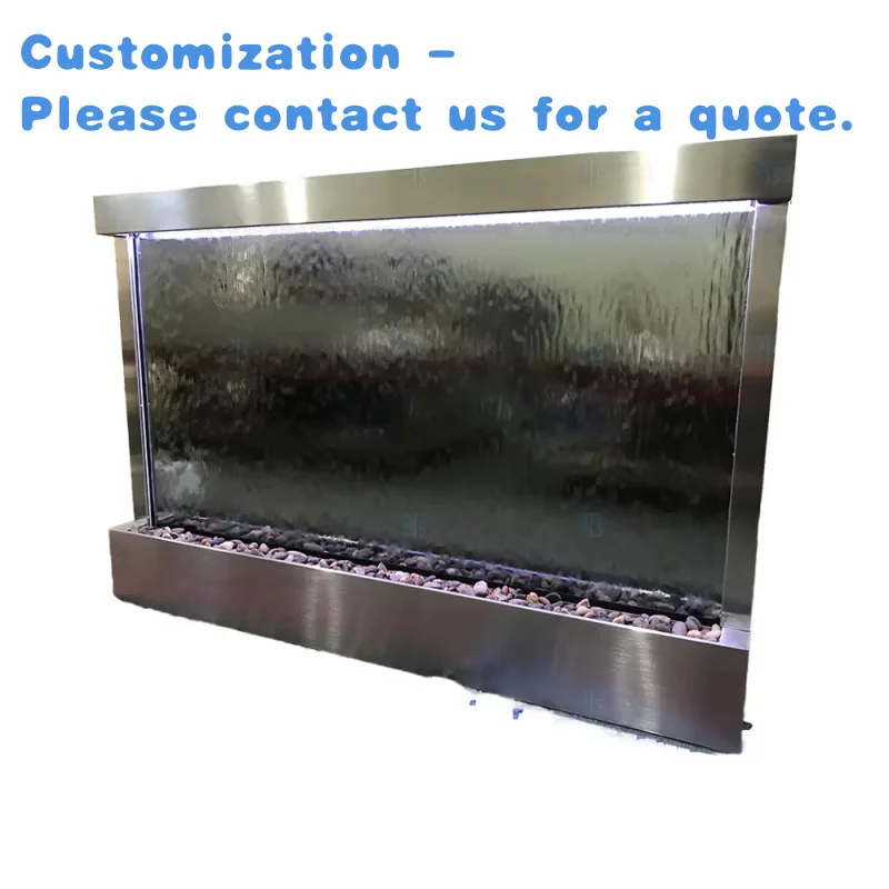 custom.1.83 Meters Wide by 1.22 Meters High Stainless Steel Frame Silver Mirror Indoor Waterfall Wall Mounted Garden Ornament