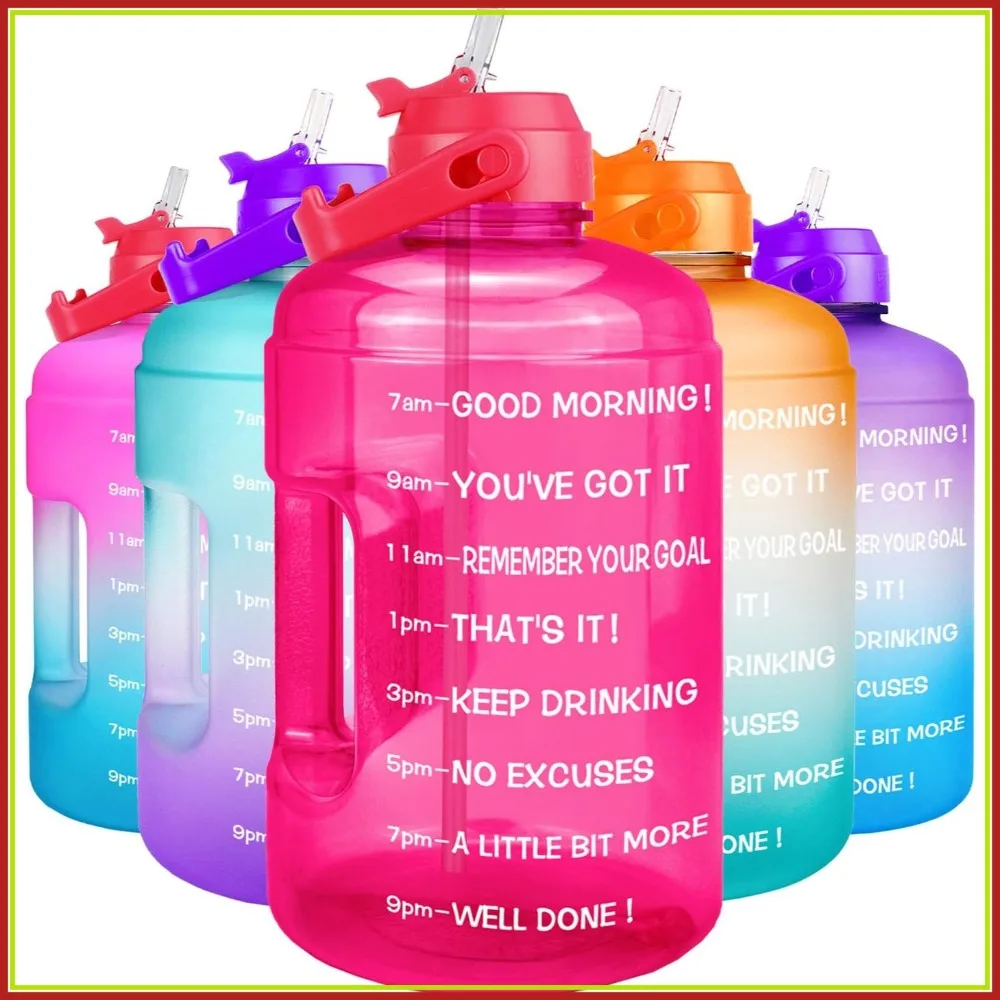 

1 Gallon Water Bottle with Straw & Time Marker, Leak-Proof BPA Free Reusable Large Capacity 128OZ/73OZ for Gym Sports Outdoor