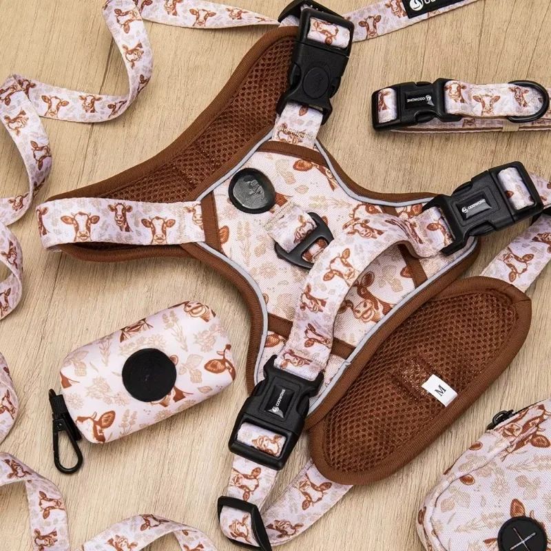 

Popular neoprene dog harness set with matching dog collar leash bow tie and handkerchief set