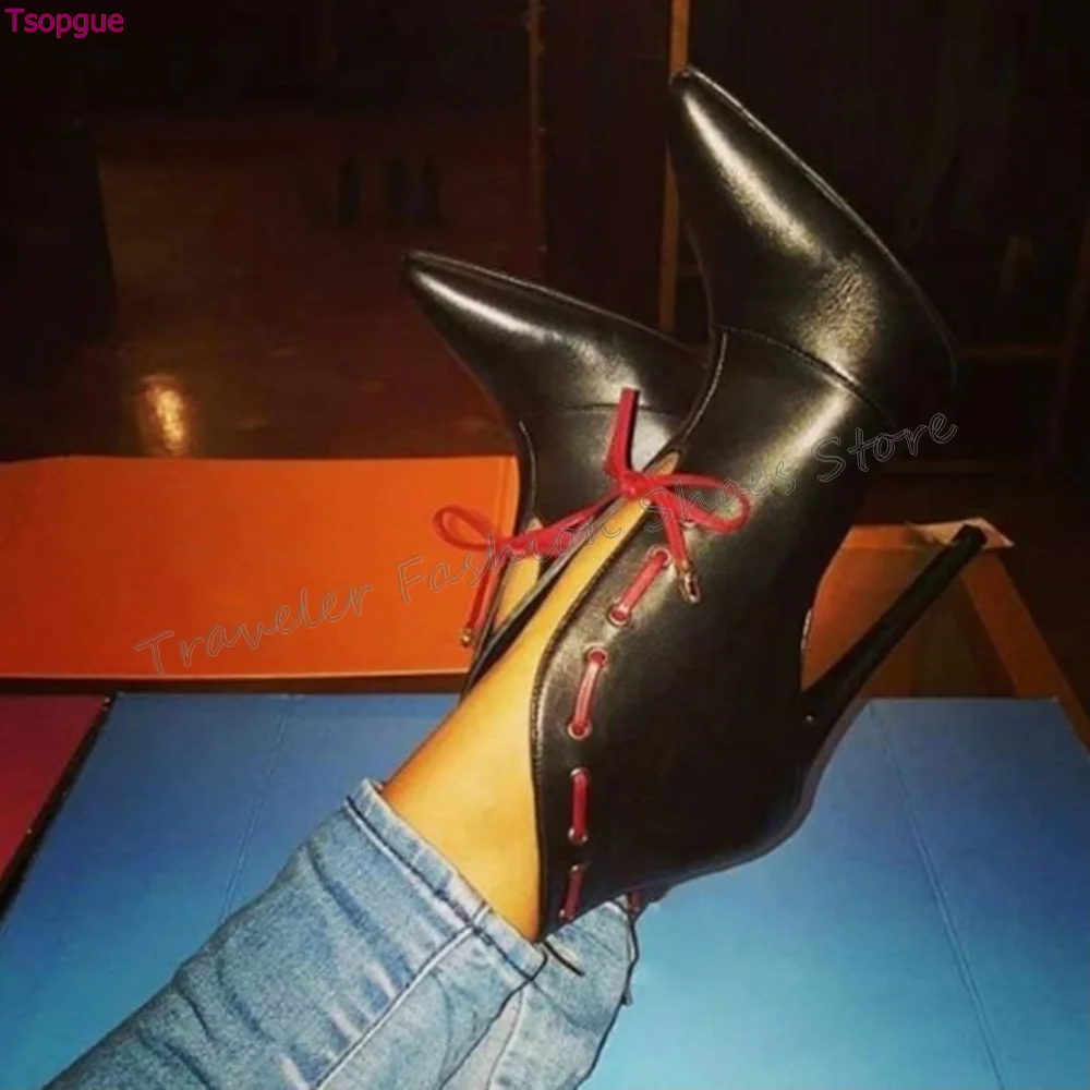 

Black Lace up Pointed Toe Boots Matte Leather Stilettos High Heels High Heel Shoes for Women Heels 2024 New Zapatos Para Mujere