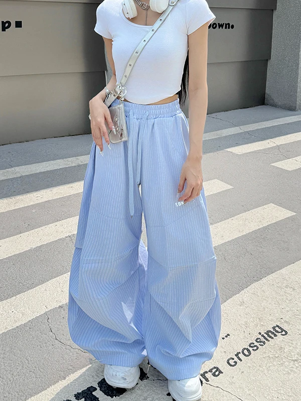 

Trendy Summer Men's And Women's Loose Straight Leg Work Pants Wide Leg Drapey Casual Trousers American High Street Sle