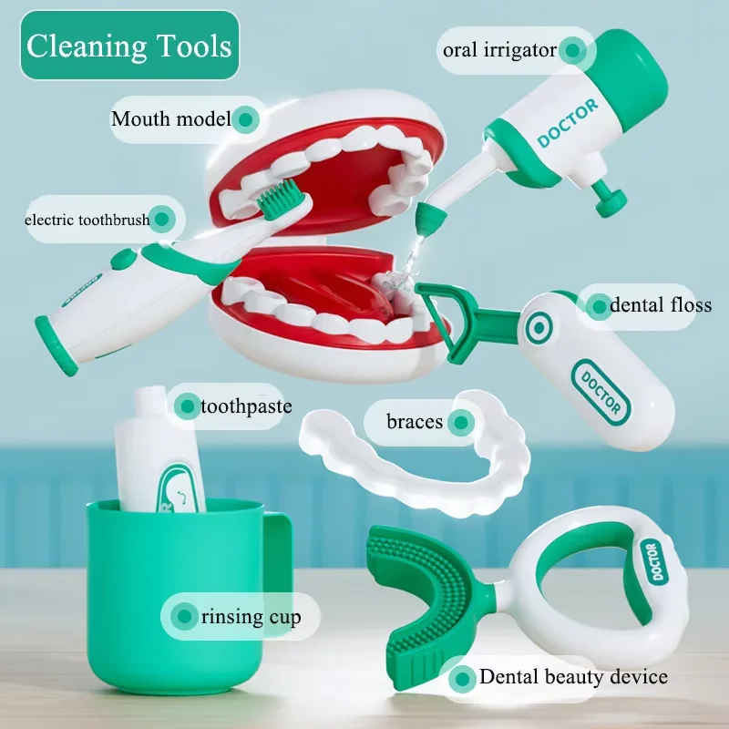 Crianças kit de jogo médico brinquedo médico conjunto dental hospital role play presente dentista jogo acessórios simulado ferramenta médica para crianças