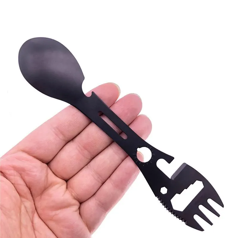 Multifuncional apito faca acampamento ao ar livre sobrevivência spork cozinha multifuncional chave abridor de garrafa colher.