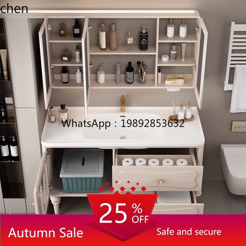 

light luxury ceramic integrated basin floor-to-ceiling bathroom cabinet combination American washbasin