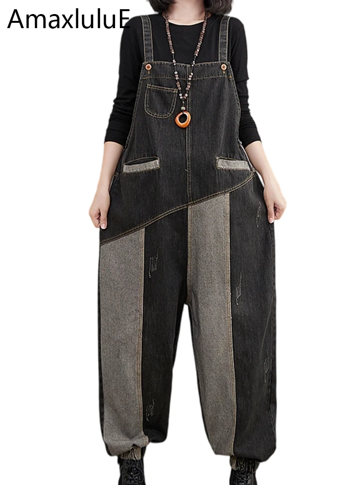 

Amax LuluE 2025 осенние женские модные джинсовые комбинезоны, свободные винтажные джинсы, женские повседневные классические брюки, рваные брюки с высокой талией