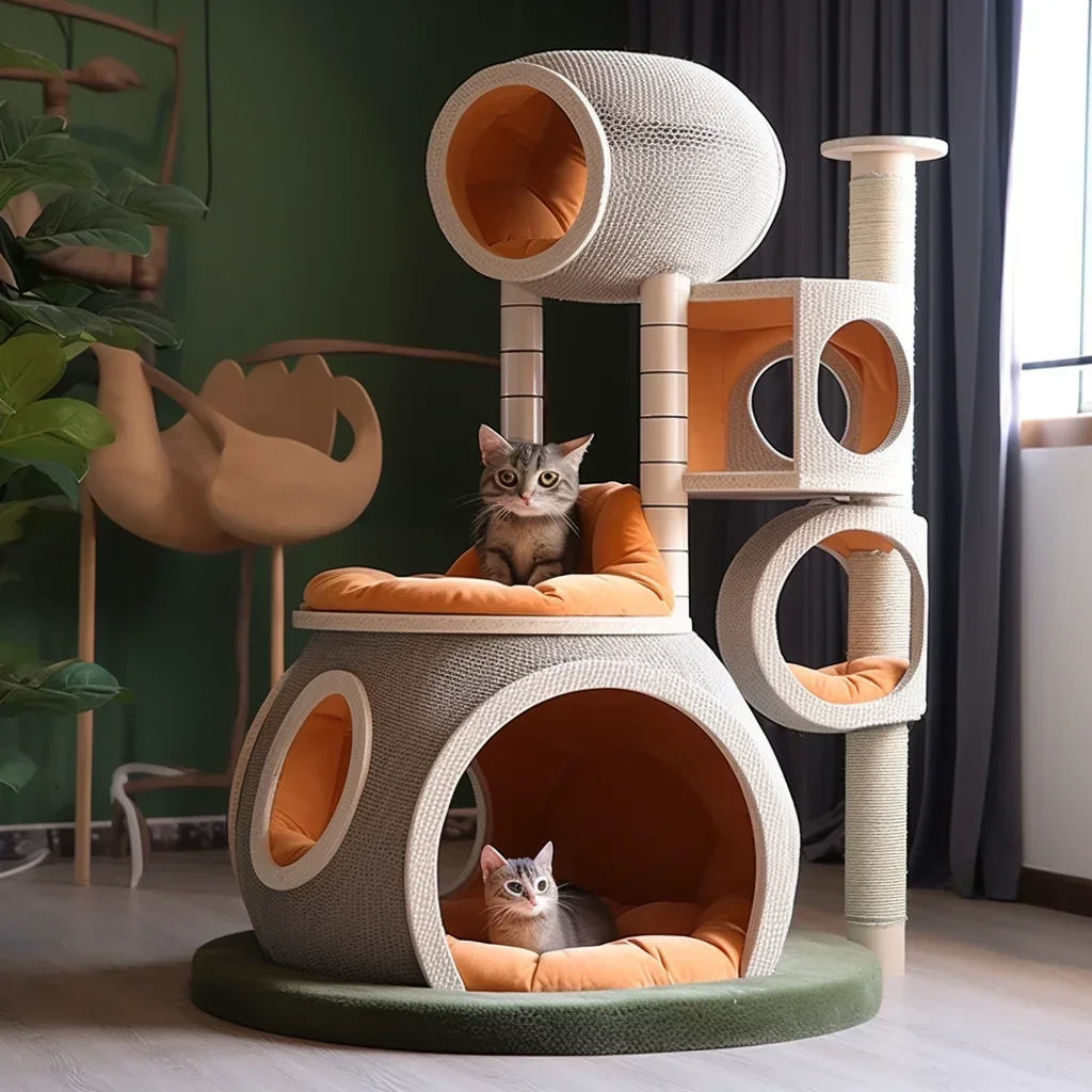 Cat Tree House Spherical Integrated Wooden Soft and Comfortable Cat Climbing Frame Suitable for Cats To Rest and Play