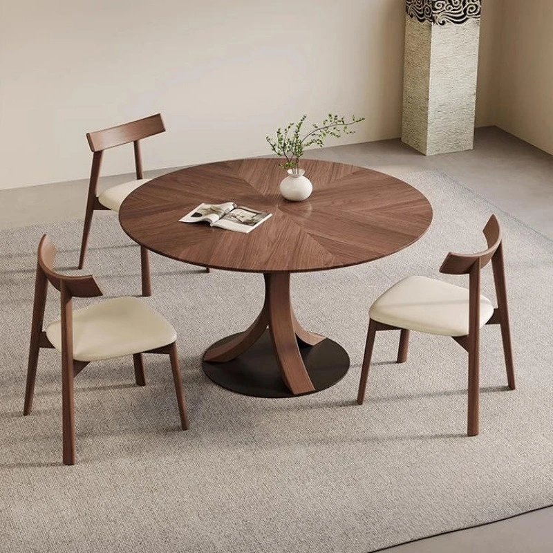 

Modern simple household solid wood dining table medieval wabi-**** wind small apartment walnut dining table retro round table