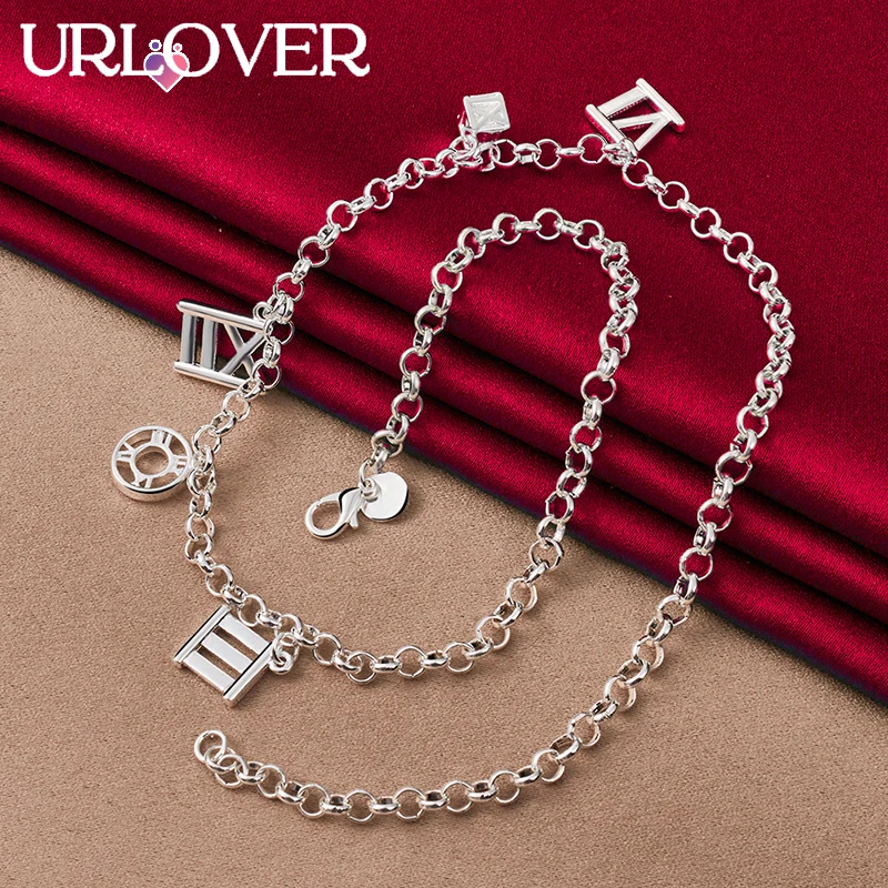 男性と女性のためのURLOVER-925スターリングシルバーのペンダントネックレス,ローマ数字のチェーン,パーティー,婚約,結婚式,魅力的なジュエリー,48cm