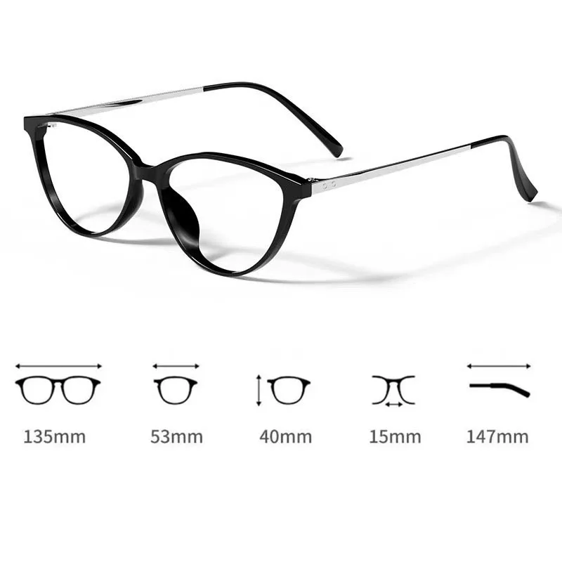 نظارات قراءة عالية الوضوح مضادة للضوء الأزرق، نظارات أنيقة على شكل عين القطة وخفيفة للغاية لقصر النظر الشيخوخي مع الديوبتر الزائد من 0 إلى +4.0