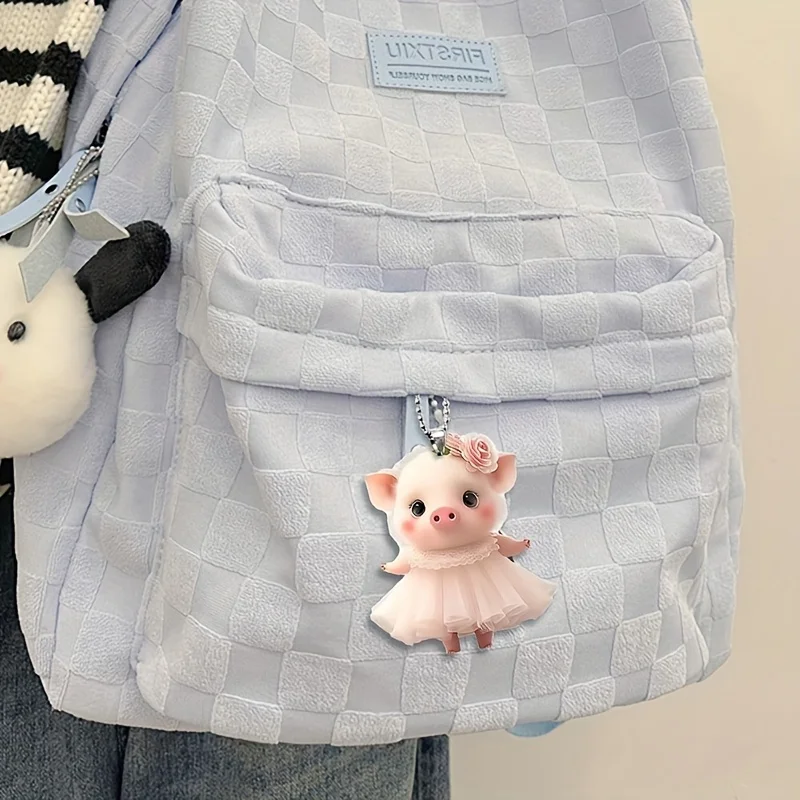 1PC 2D الاكريليك الأبيض لطيف الباليه خنزير سيارة مرآة الرؤية الخلفية الديكور قلادة! حقيبة سلسلة المفاتيح قلادة، قلادة ديكور المنزل