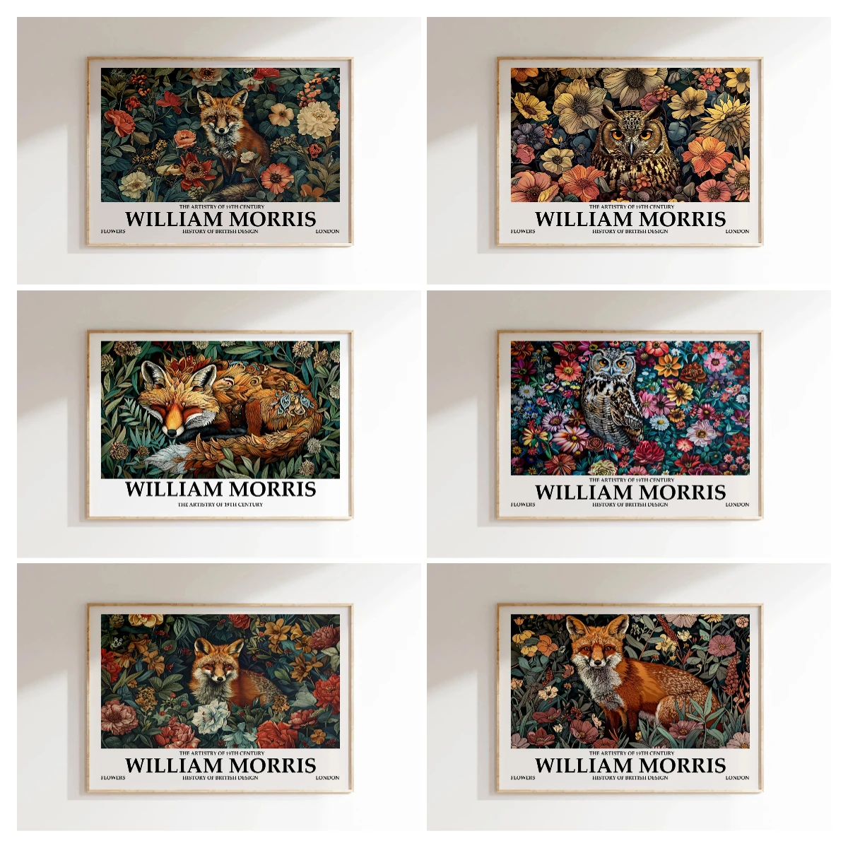 Retro William Morris Canvas Poster - Unframed Fox Flower Mid-Century Room Decoration Poster for Living Room Decor Gifts