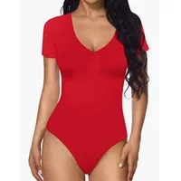 Bodysuit Women Sexy Slim Short Sleeve Bodycon Jumpsuit V Neck Rompers Overalls Body Shapers 2024 New - Image 6