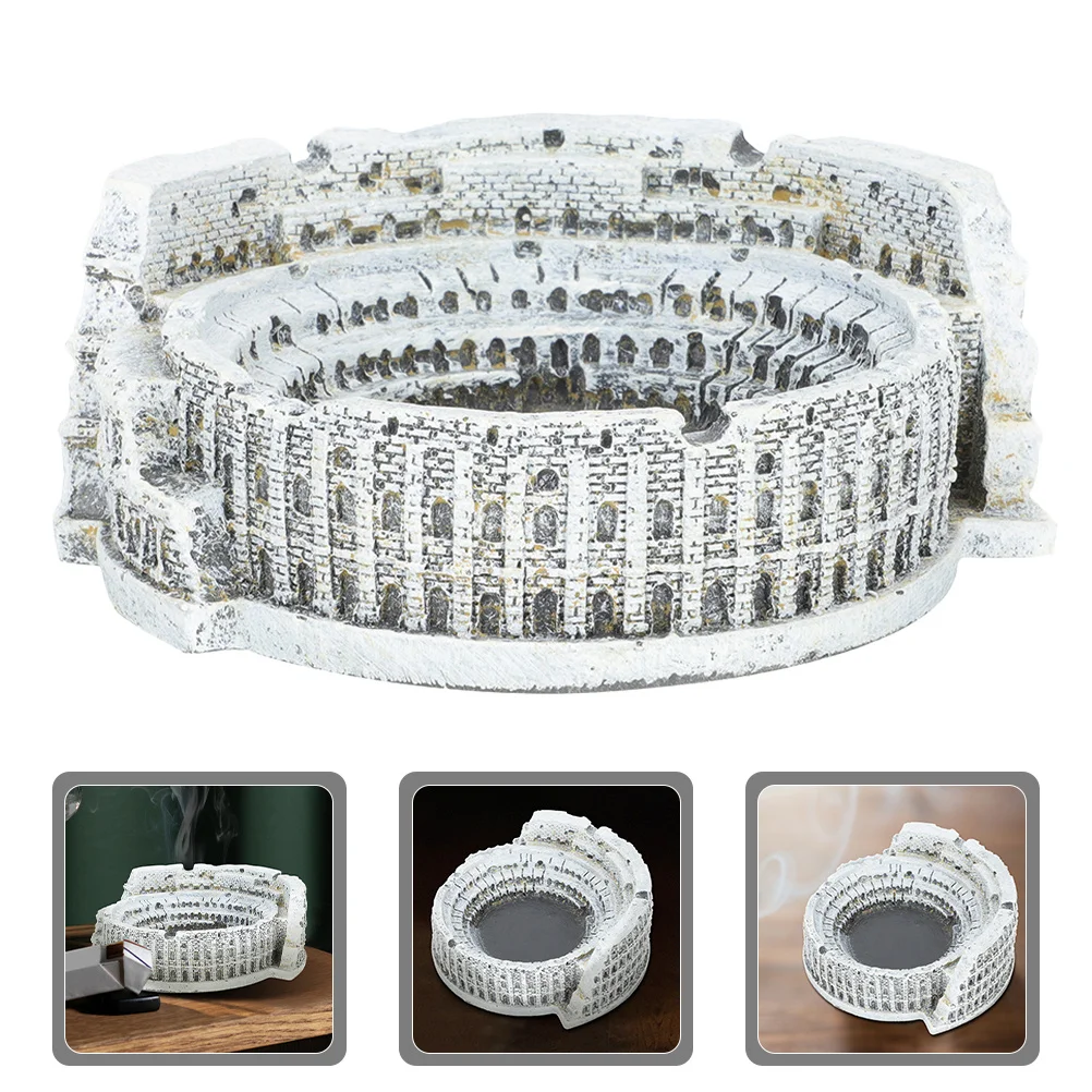 

2pcs Colosseum Ashtray Nordic Cement Roman Style Round Smoking Tray For Home Office Decor European Architecture Vintage Table