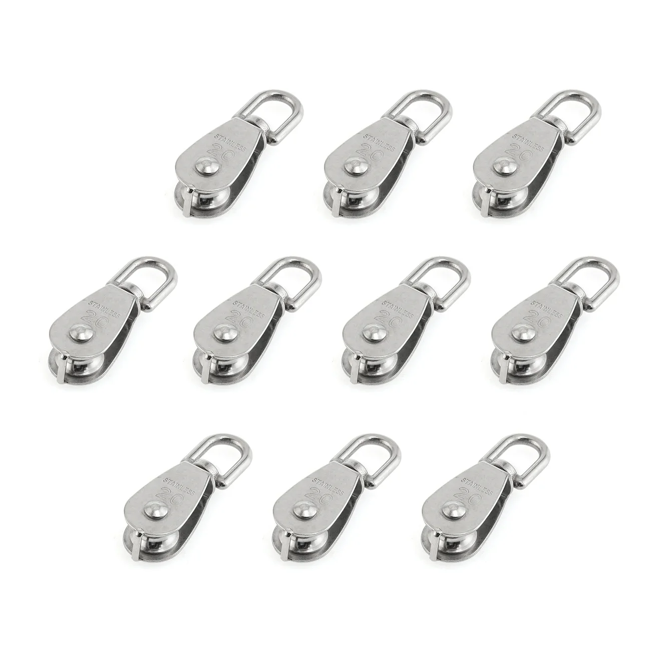 10 Pcs Stainless Steel Wire Rope Crane Pulley Block Lifting Crane Swivel Hook Single Pulley Block Hanging Wire Towing Wheel